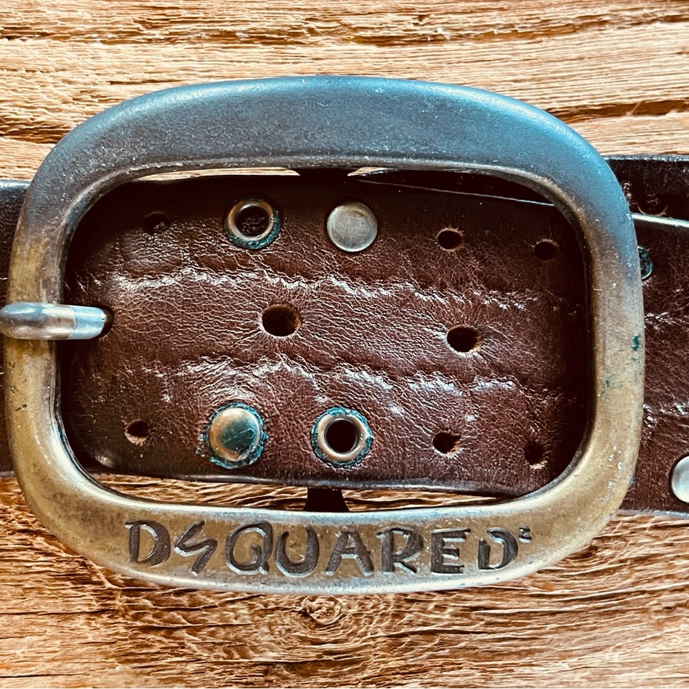 DSquared Brown Leather Belt with Silver Buckle - Picture 2 of 8